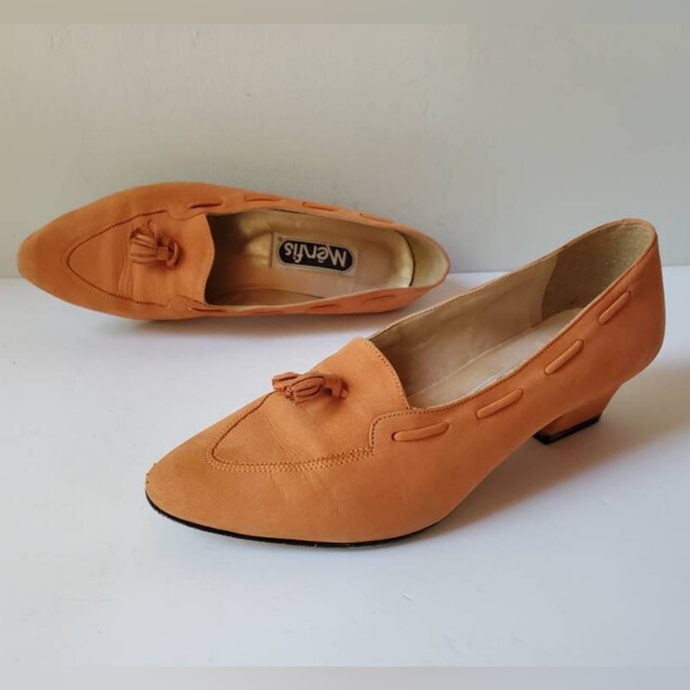Vintage Sherbet Leather Suede High Heel Pointed Toe Pumps with Fringe Tassels